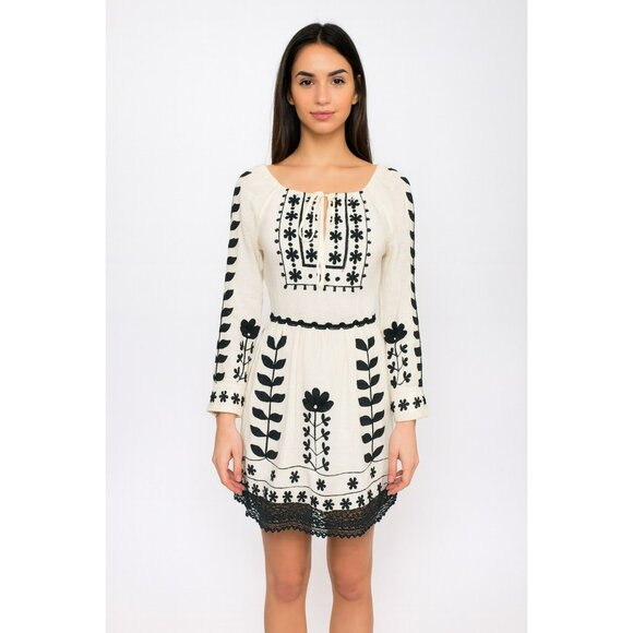 Roja Boho Chic Off-Shoulder Wool Dress With Black Embroidery Long Sleeves Size S - Picture 7 of 12